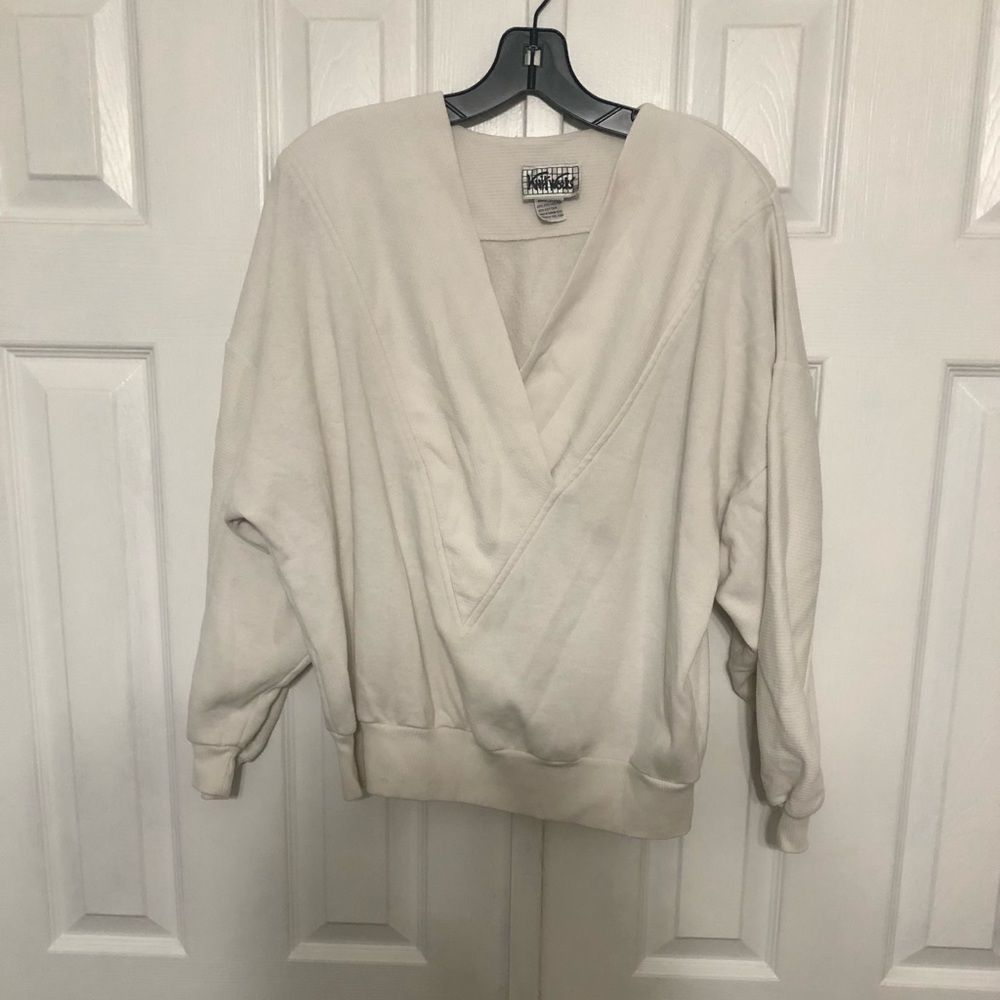 Knit works white v-neck pullover sweater one size